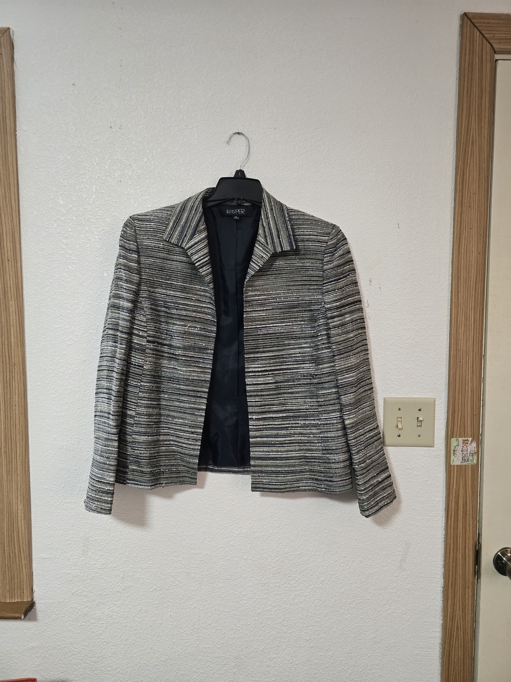 Kasper Women's Striped Open-Front Jacket in Gray